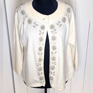 Talbots Sweater Women’s Lambs Wool Angora Cream One Button Cardigan Size L EUC